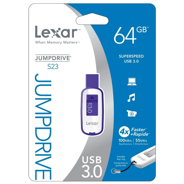 Alt view image 2 of 2 - Lexar JumpDrive S23 64GB SuperSpeed USB 3.0 Stick Thumb Pen Flash Drive - Purple