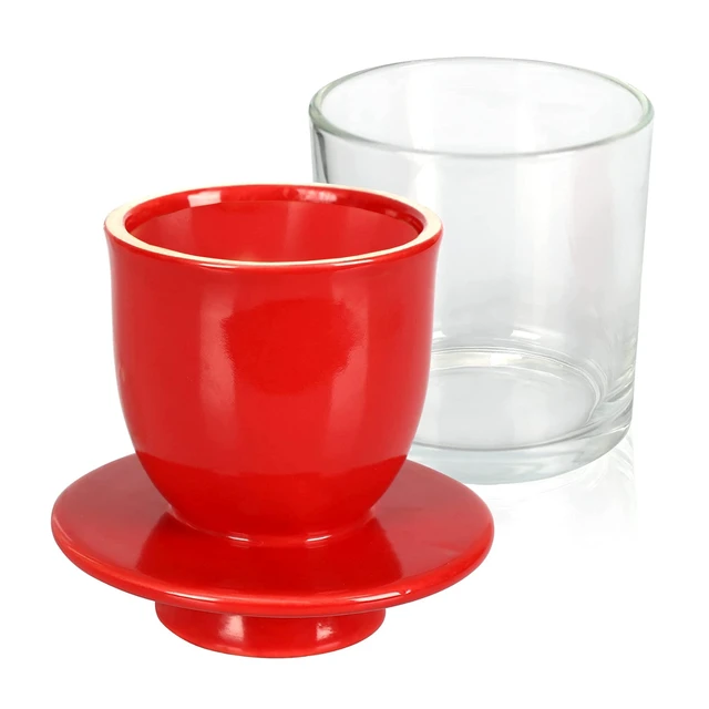 Alt view image 2 of 7 - Ceramic Butter Dish Big Capacity French Glass lid Water Seal Tray Holder- Red