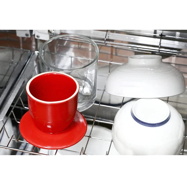 Alt view image 4 of 7 - Ceramic Butter Dish Big Capacity French Glass lid Water Seal Tray Holder- Red