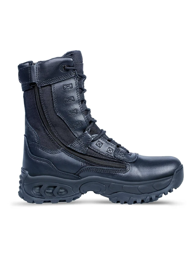 Alt view image 7 of 7 - Ridge Men 8" Waterproof Leather Non-Slip Tactical Military Work Black Shoe Boot - Size 7W