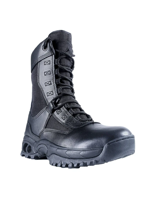Alt view image 6 of 7 - Ridge Men 8" Waterproof Leather Non-Slip Tactical Military Work Black Shoe Boot - Size 7W