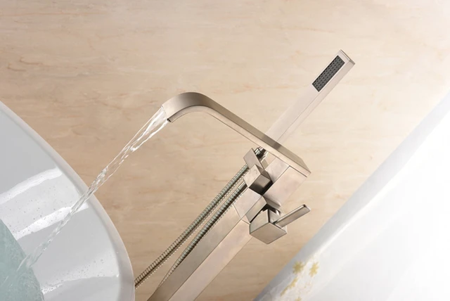 Alt view image 2 of 3 - Eisen Home Sevenfalls Floor Mount Freestanding Bathtub Faucet Brushed Nickel New