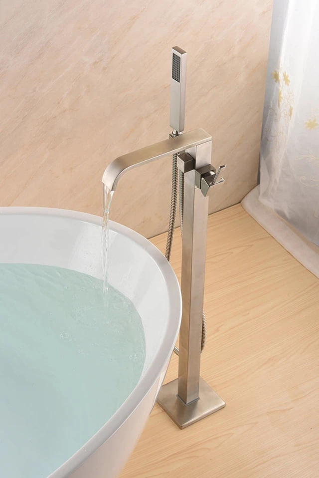 Alt view image 3 of 3 - Eisen Home Sevenfalls Floor Mount Freestanding Bathtub Faucet Brushed Nickel New