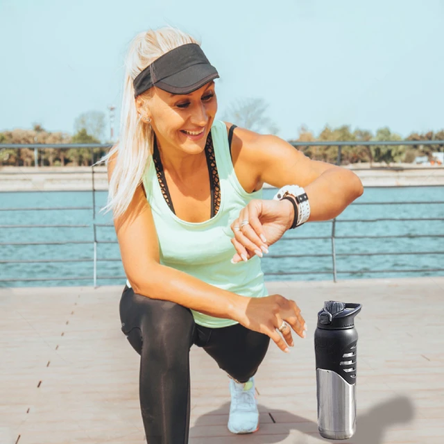 Alt view image 6 of 7 - Dominate Stainless Steel Water Bottle, 24oz, Silicon Body Grip, Vacuum Insulated, Leak Proof - Red - Small to Light Scratches