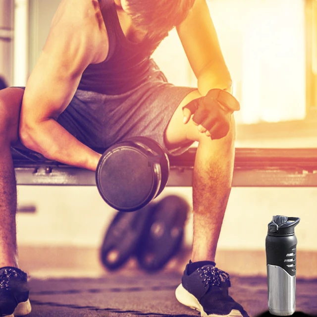Alt view image 7 of 7 - Dominate Stainless Steel Water Bottle, 24oz, Silicon Body Grip, Vacuum Insulated, Leak Proof - Red - Small to Light Scratches