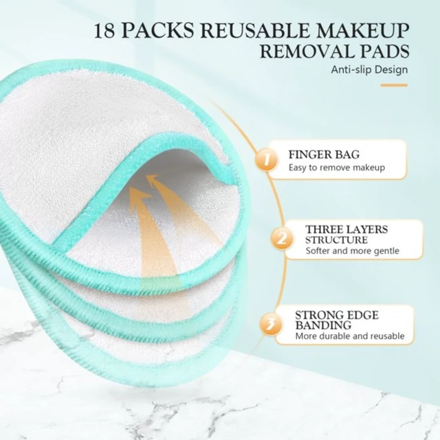 Alt view image 3 of 7 - 18pcs Reusable Makeup Remover Pads Facial Cleansing Brush Storage Pouch Set New