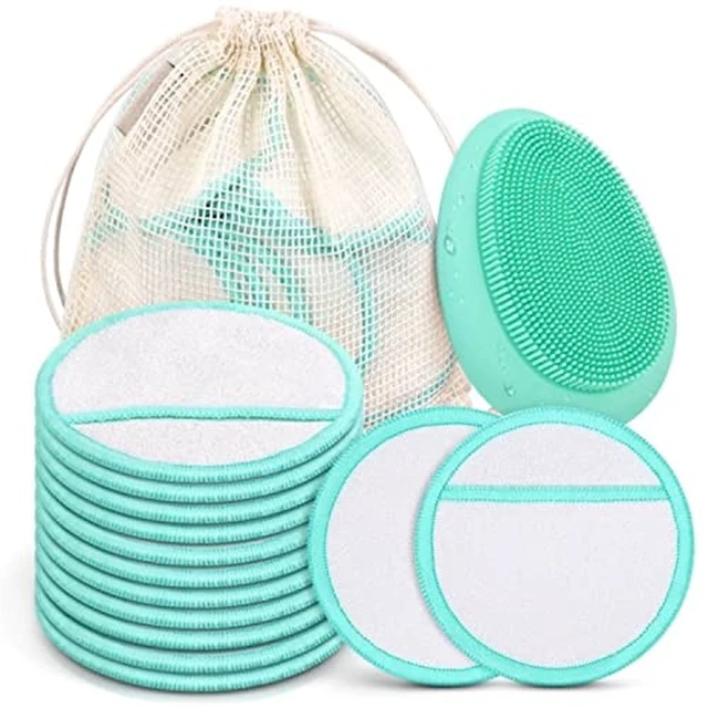 Alt view image 7 of 7 - 18pcs Reusable Makeup Remover Pads Facial Cleansing Brush Storage Pouch Set New