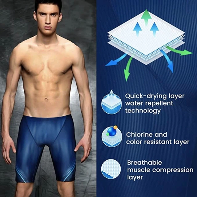 Alt view image 4 of 7 - Men's Swim Jammers Quick Dry Blue Swimsuit Professional Training Trunks S-XL New