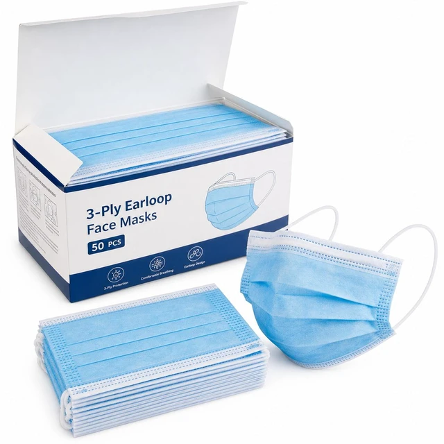 Alt view image 2 of 7 - 2000 PC 3-Ply Disposable Face Masks Blue Earloop Dental Protective Mask