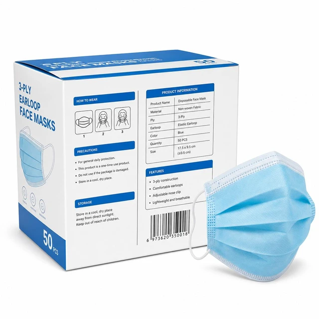 Alt view image 6 of 7 - 2000 PC 3-Ply Disposable Face Masks Blue Earloop Dental Protective Mask