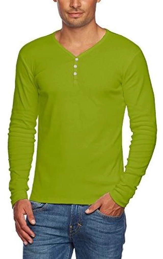 Alt view image 3 of 4 - Alta Men's Slim Fit V-Neck Long Sleeve Cotton T-Shirt 3-Button Opening - New