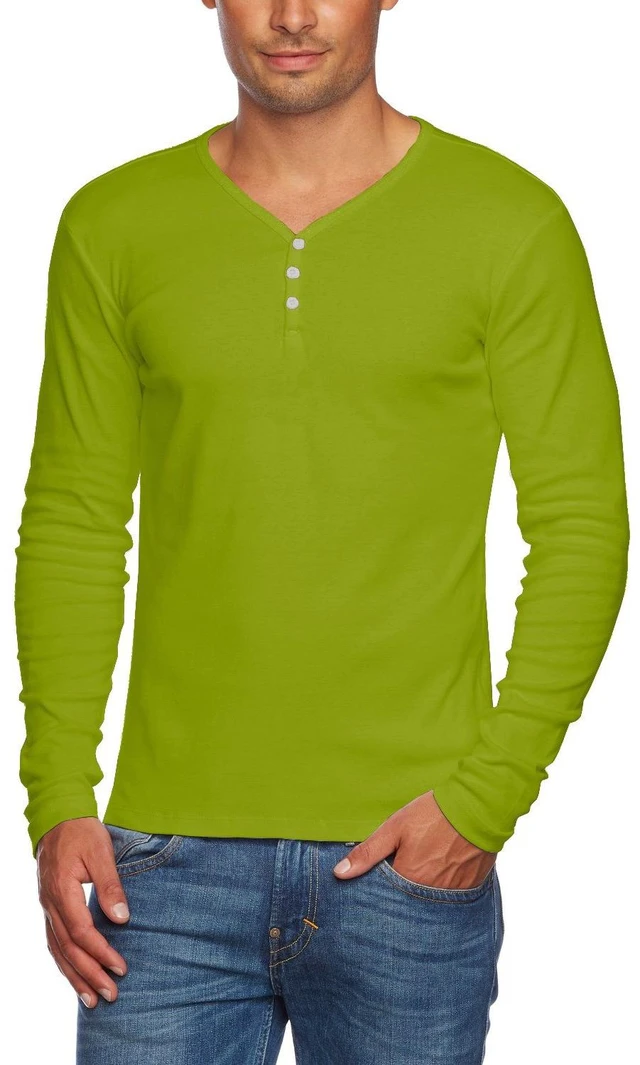 Alt view image 4 of 4 - Alta Men's Slim Fit V-Neck Long Sleeve Cotton T-Shirt 3-Button Opening - New