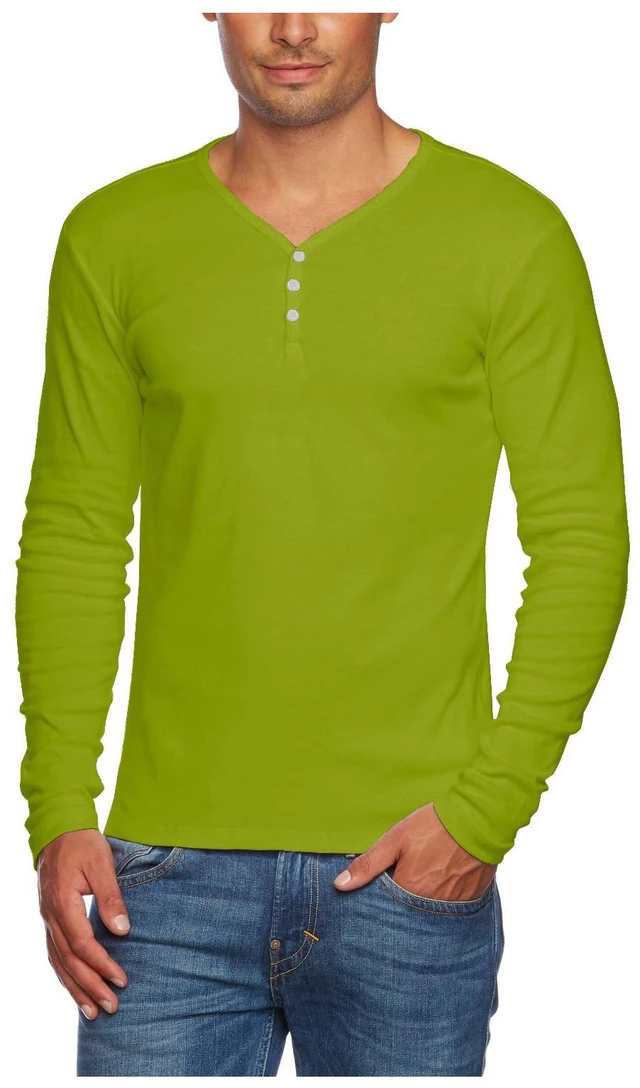 Alt view image 2 of 4 - Alta Men's Slim Fit V-Neck Long Sleeve Cotton T-Shirt 3-Button Opening - New