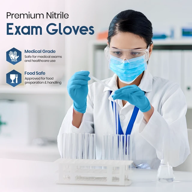 Alt view image 2 of 7 - Nitrile Disposable Gloves 4 Mil Powder Latex Free Exam Medical Blue Medium 200PK