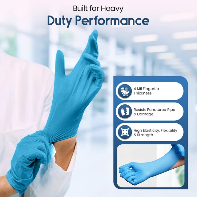 Alt view image 3 of 7 - Nitrile Disposable Gloves 4 Mil Powder Latex Free Exam Medical Blue Medium 200PK