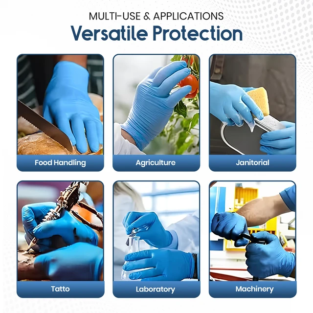 Alt view image 5 of 7 - Nitrile Disposable Gloves 4 Mil Powder Latex Free Exam Medical Blue Medium 200PK
