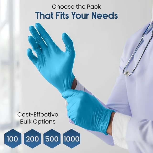 Alt view image 6 of 7 - Nitrile Disposable Gloves 4 Mil Powder Latex Free Exam Medical Blue Medium 200PK