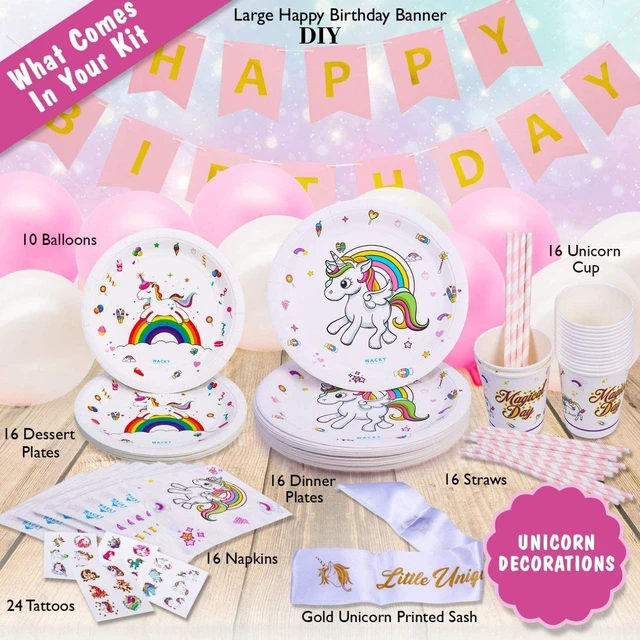 Alt view image 3 of 7 - 116 Pcs Unicorn Balloon Plates Cups Napkins Straws Birthday Party Supplies Set