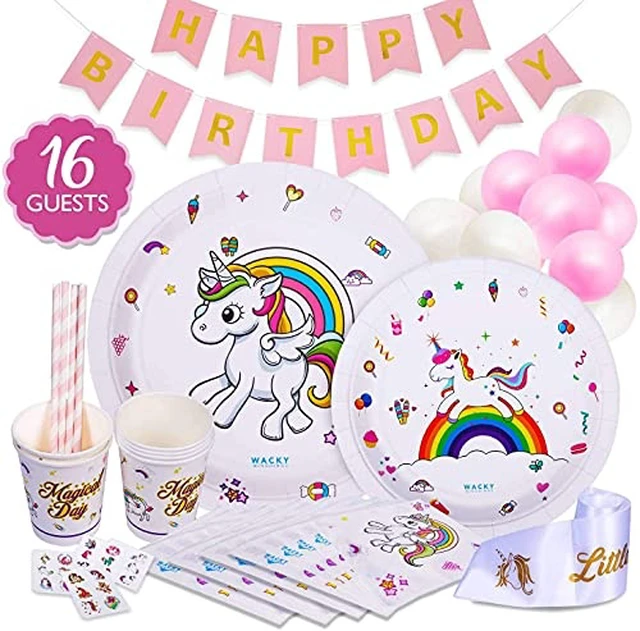 Alt view image 5 of 7 - 116 Pcs Unicorn Balloon Plates Cups Napkins Straws Birthday Party Supplies Set