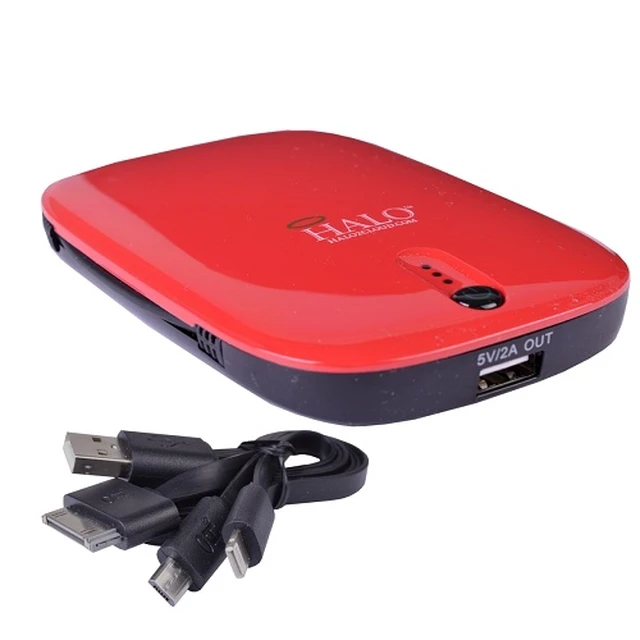 Alt view image 2 of 2 - Halo Pocket Power 5500mAh Power Bank w/Micro USB/Lightning/30-Pin Cable-Red