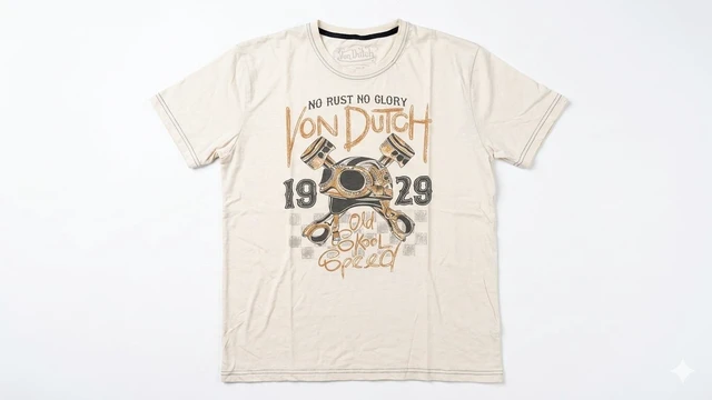 Main image of Von Dutch Men's "Blood, Sweat, & Gears" Short Sleeve Crew Neck T-Shirt Off White, S