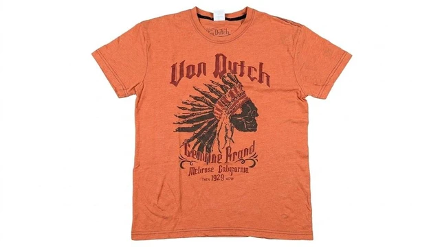 Main image of Von Dutch Men's "Genuine Brand" Short Sleeve Crew Neck T-Shirt Dark Orange, S,
