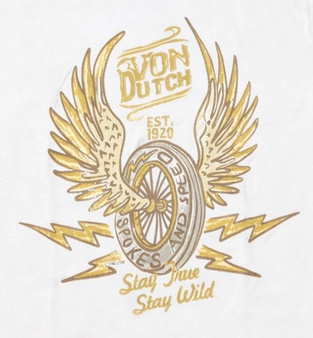 Alt view image 3 of 4 - Von Dutch Men's "Stay True, Stay WIld" Short Sleeve Crew Neck T-Shirt Off White, M