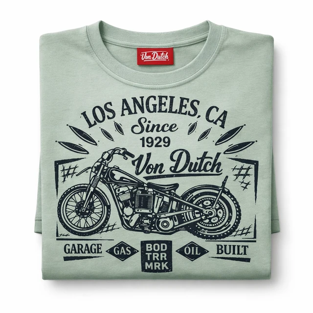 Alt view image 5 of 5 - Von Dutch Mens Los Angeles 1929 Motorcycle Graphic TShirt Sage Green 2XL