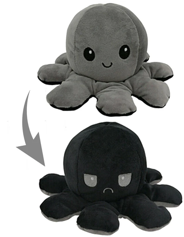Main image of Reversible Flip Octopus Stuffed Double Sided Toy Plush Soft Animal - Black Gray