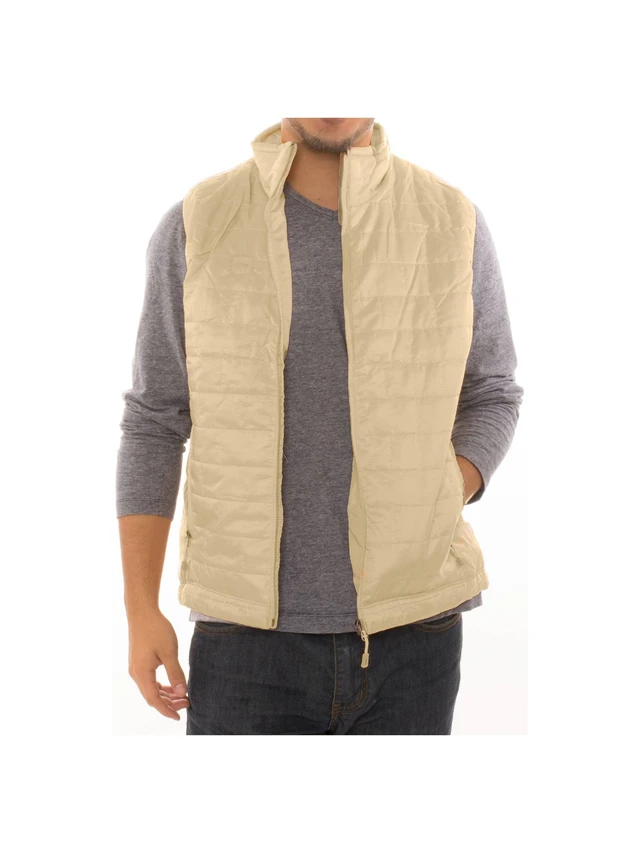 Alt view image 5 of 7 - Men's Puffer Quilted Water Repellent Full Zipper Packable Vest Jacket Coat - Cream - Large