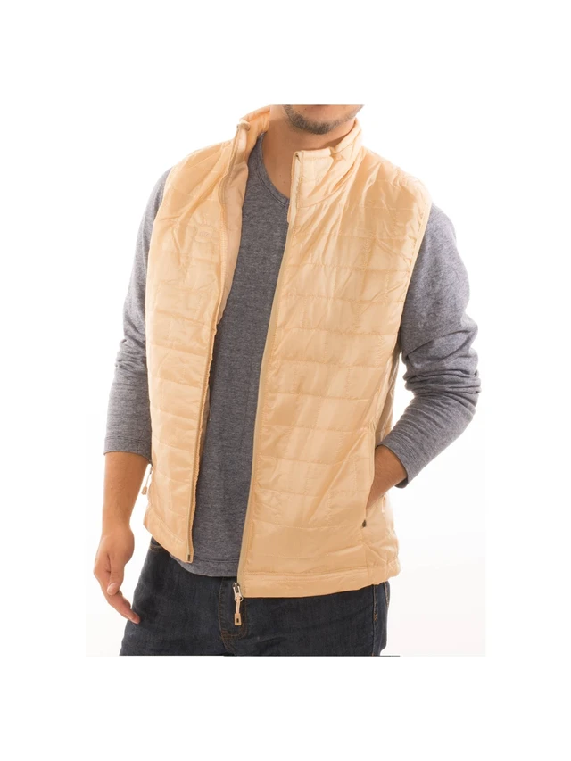 Alt view image 7 of 7 - Men's Puffer Quilted Water Repellent Full Zipper Packable Vest Jacket Coat - Cream - Large