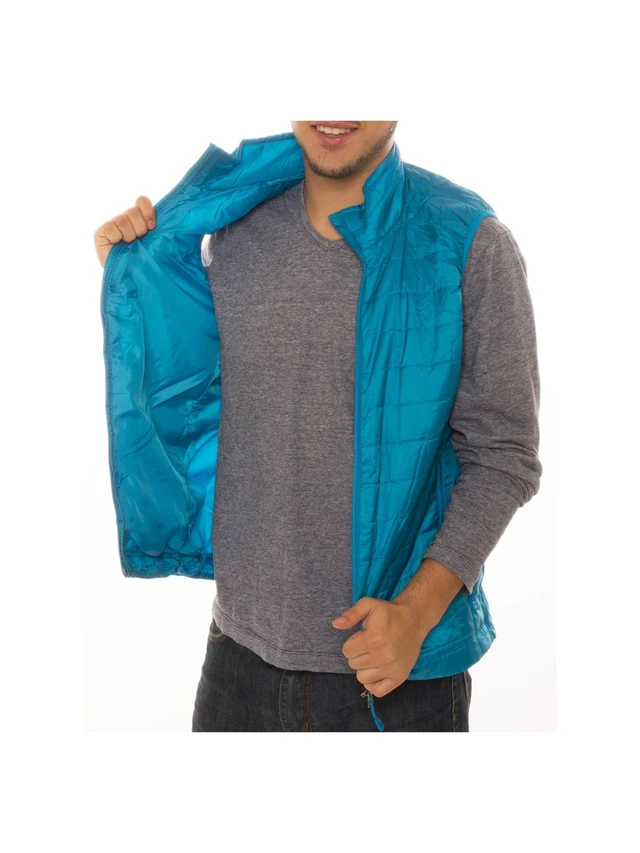Alt view image 7 of 7 - Men's Puffer Quilted Water Repellent Full Zipper Packable Vest Jacket Coat - Teal - Small