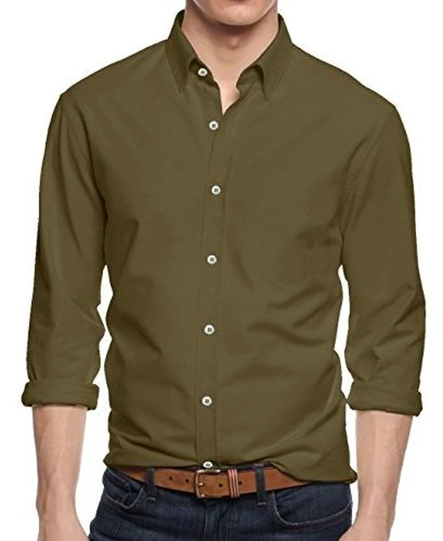 Alt view image 3 of 4 - Alta Men's Long Sleeve Button Down Cotton Extra Slim Fit Pointed Collar Dress Shirt - Khaki - Small