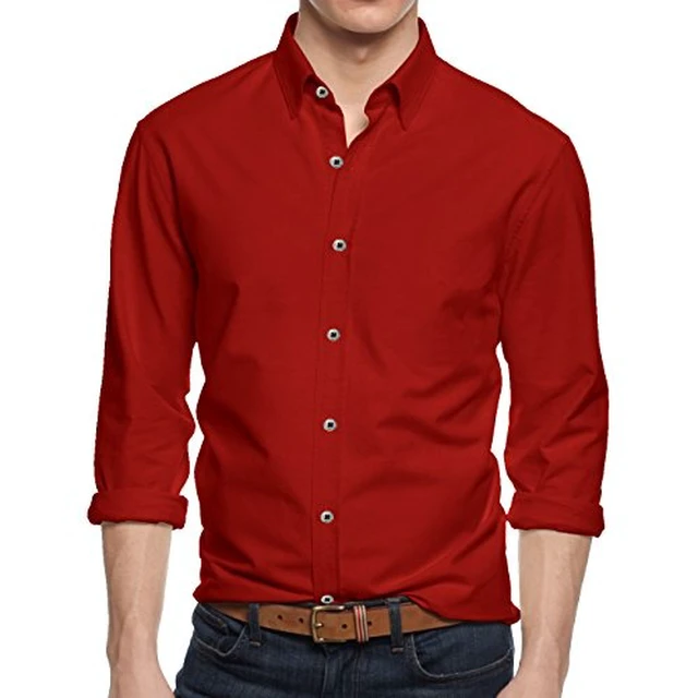 Alt view image 3 of 4 - Alta Men's Long Sleeve Button Down Cotton Extra Slim Fit Pointed Collar Dress Shirt - Red - Large