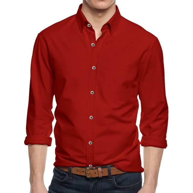 Alt view image 4 of 4 - Alta Men's Long Sleeve Button Down Cotton Extra Slim Fit Pointed Collar Dress Shirt - Red - Large