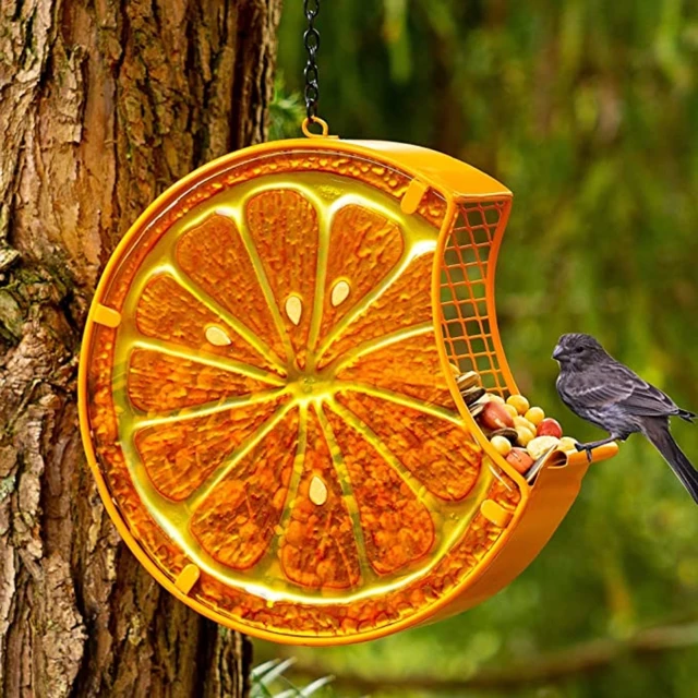 Alt view image 2 of 5 - Orange Metal Mesh Hanging Wild Bird Feeder Fruit Seed Outdoor Garden - New