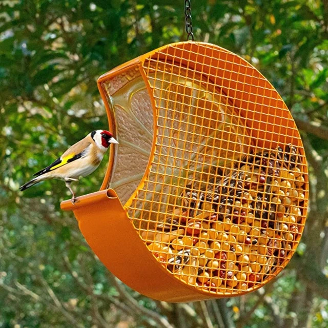 Alt view image 3 of 5 - Orange Metal Mesh Hanging Wild Bird Feeder Fruit Seed Outdoor Garden - New