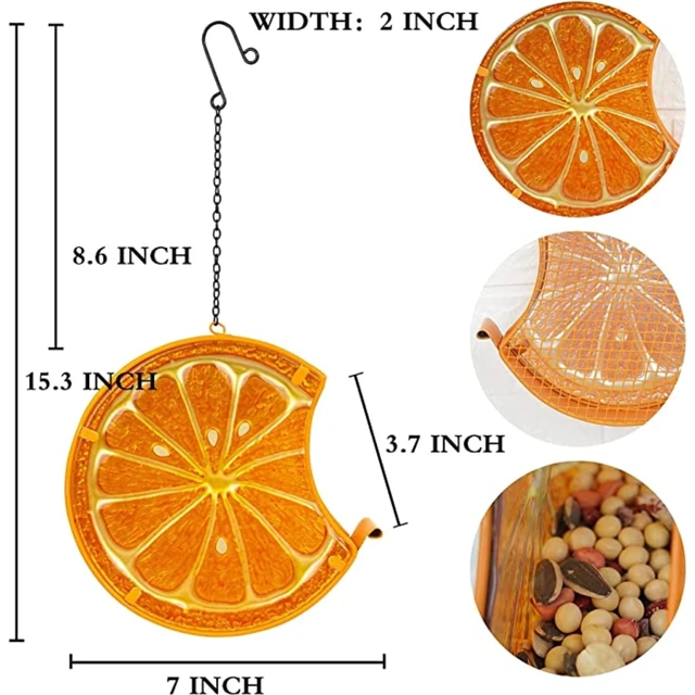 Alt view image 4 of 5 - Orange Metal Mesh Hanging Wild Bird Feeder Fruit Seed Outdoor Garden - New