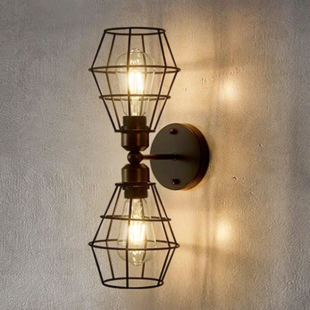 Main image of Metal Industrial Farmhouse Wall Sconce 2-Light Retro Cage Wall Mount Fixture