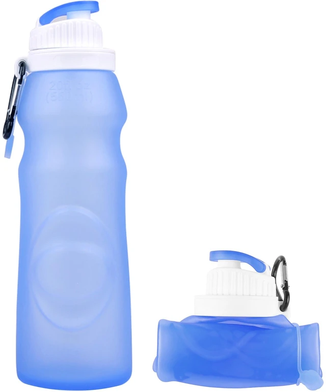 Main image of Foldable Collapsible Silicone Water Bottle BPA Free 17oz 500ml Blue Sports New