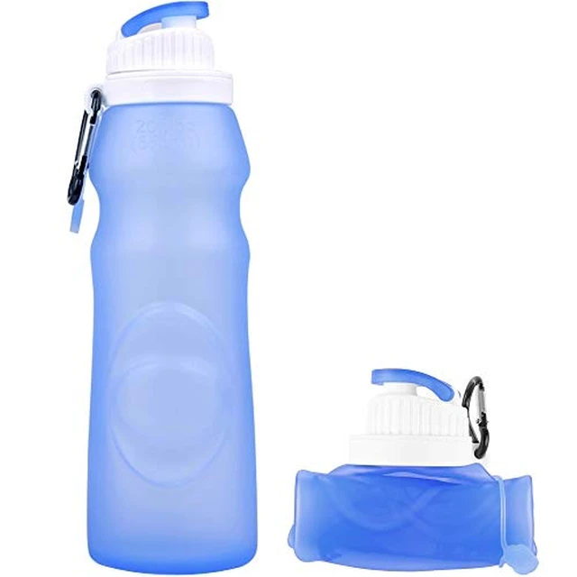 Alt view image 5 of 7 - Foldable Collapsible Silicone Water Bottle BPA Free 17oz 500ml Blue Sports New