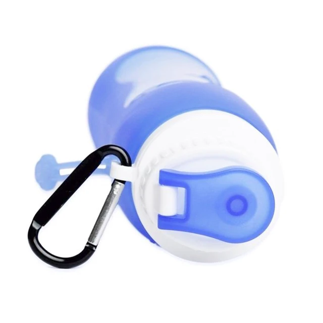 Alt view image 4 of 7 - Foldable Collapsible Silicone Water Bottle BPA Free 17oz 500ml Blue Sports New