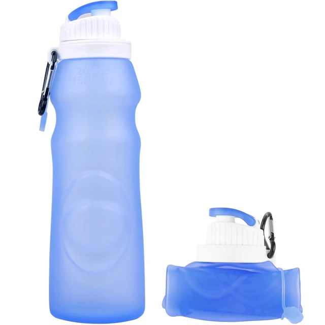 Alt view image 6 of 7 - Foldable Collapsible Silicone Water Bottle BPA Free 17oz 500ml Blue Sports New