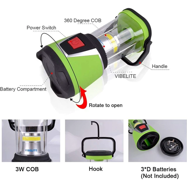 Alt view image 5 of 7 - Vibelite Outdoor LED Camping and Emergency Portable Lantern w/ Flashlight-Green