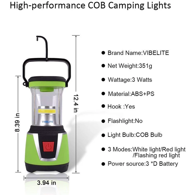 Alt view image 6 of 7 - Vibelite Outdoor LED Camping and Emergency Portable Lantern w/ Flashlight-Green