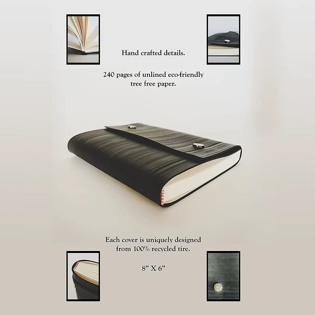 Alt view image 6 of 6 - Notebook Journal From Recycled Tires 240 Blank-Vegan Leather Straps 7X5 -Bronze