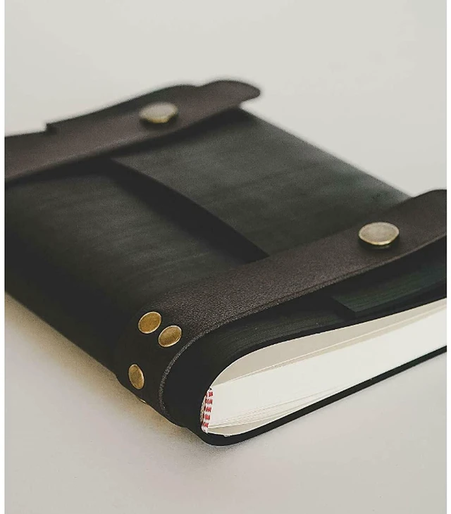 Alt view image 5 of 5 - Notebook Journal From Recycled Tires 240 Blank-Vegan Leather Straps 7X5 - Coffee