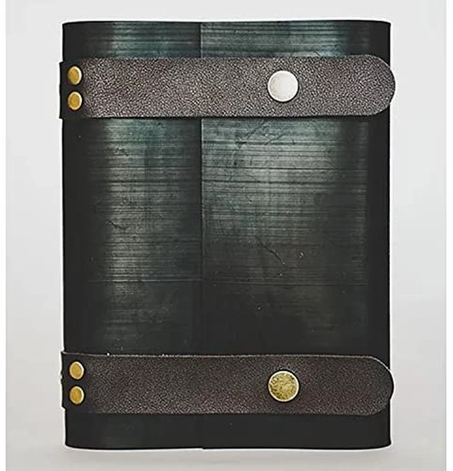 Alt view image 3 of 5 - Notebook Journal From Recycled Tires 240 Blank-Vegan Leather Straps 7X5 - Coffee