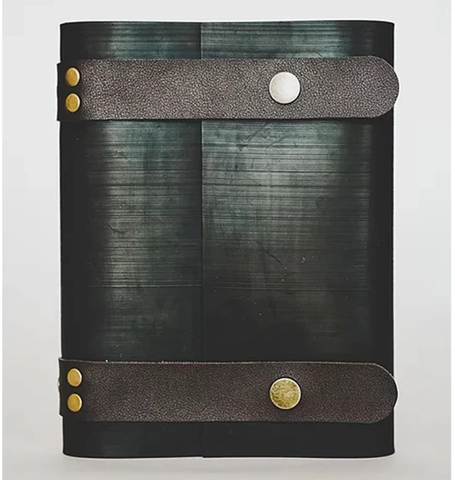 Alt view image 4 of 5 - Notebook Journal From Recycled Tires 240 Blank-Vegan Leather Straps 7X5 - Coffee