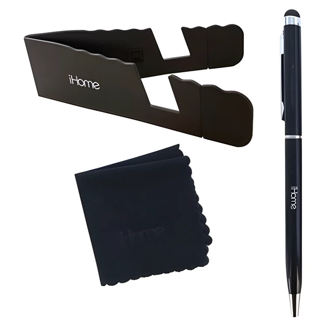 Alt view image 2 of 3 - iHome 3-in-1 Stylus Pen Stand Microfiber Cloth Bundle Tablet Smartphone Black